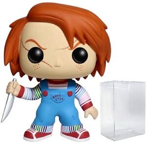 Funko Pop Chucky Figure with Red Hair and Blue Outfit